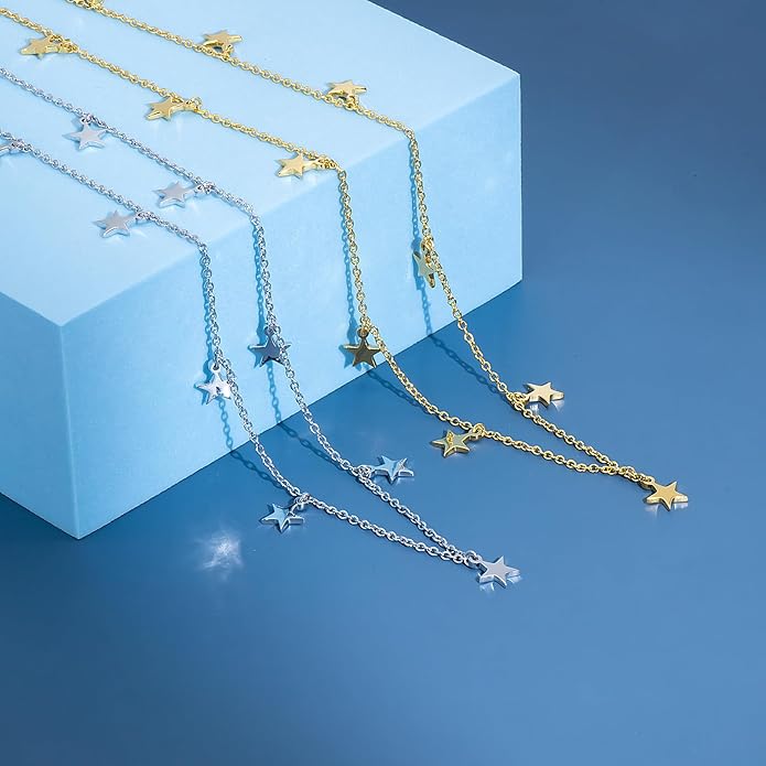 Star Necklace for Women White Gold 14K Gold Plated Layered Star Choker Necklace for Women Thanksgiving Christmas Jewelry Gifts