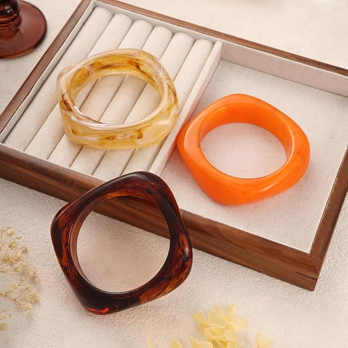 Acrylic Chunky Bangle Bracelets for Women, Irregular Punk Acrylic Resin Bangle Geometric Cuff Wide Wristband Bracelet Fashions Thick Acetate Statement Jewelry Set