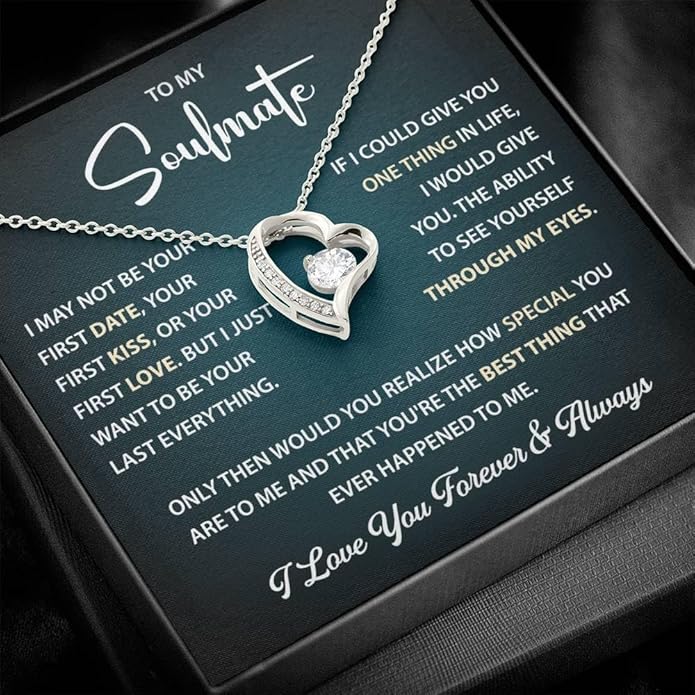 To My Beautiful Soulmate Necklace Romantic Gift for Girlfriend Wife With Message Card & Gift Box, Perfect for Anniversary Birthday Christmas or Valentine’s Day