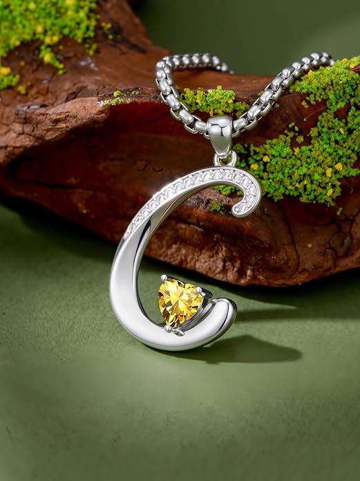 Christmas Gifts for Women Alphabet A to Z Initial Birthstone Pendant Necklaces for Women - 18k White Gold Plated Personalized Name Jewelry Valentine Mothers Day Birthday Gifts for Women Her Girlfriend
