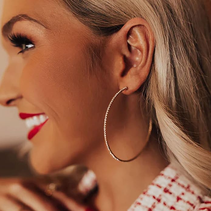 925 Sterling Silver Earrings Large Rhinestone Hoop Earrings Big Cubic Zirconia Hoop Earrings Thin Rhinestones Round Hoop Earrings for Women 20/30/40/50/60/70mm Sparkly Hoops With Crystals for Womens