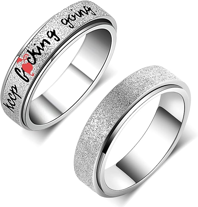 AmorArtSky Anxiety Ring for Women Men, Titanium Stainless Steel Spinner Ring, 5 Colors, 6MM, Size 6-10, 3 Styles Anxiety Ring-Moon Star, Sandblasted Finished, Hollow Outer
