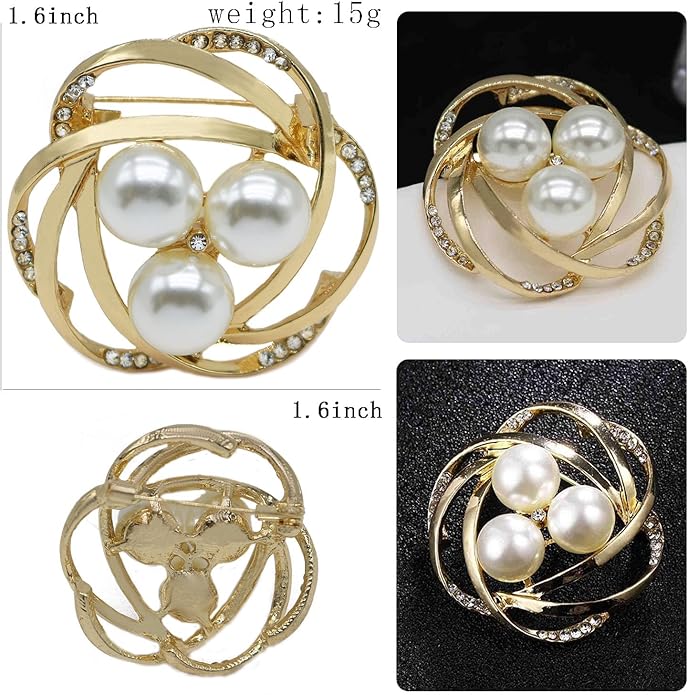 Crystal Pearl Flower Brooches Pins Fashion Beautiful Created Rhinestone Floral Brooch Good Idea for Party Dance Wedding Banquet for Elegant Women Girl