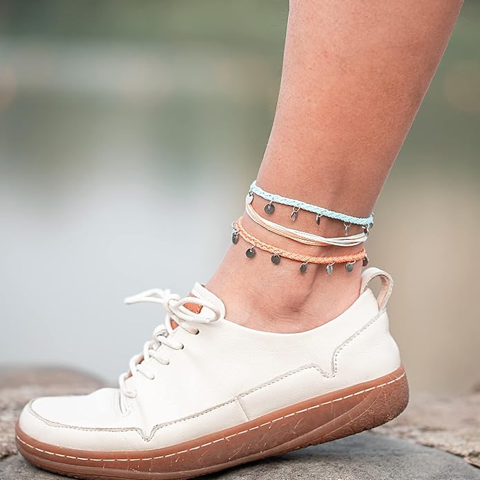 FANCY SHINY String Ankle Bracelets Waterproof Rope Anklets Braided Beach Boho Coin Anklets Cute Friendship Foot Jewelry for Women