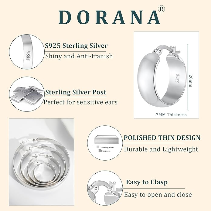 8mm Thick 925 Sterling Silver Hoops Earrings for Women 14K Real Gold Large Hoop Earrings Hypoallergenic and Lightweight Big Hoop Earrings for Women 20/30/40/50/60/70MM