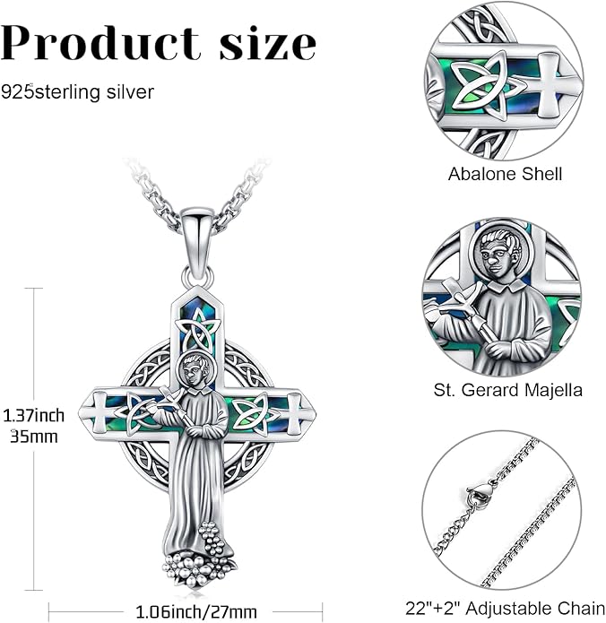 Midir&Etain Cross Necklace 925 Sterling Silver Celtic Christian Pendant Religious Protection Jewelry for Women Men