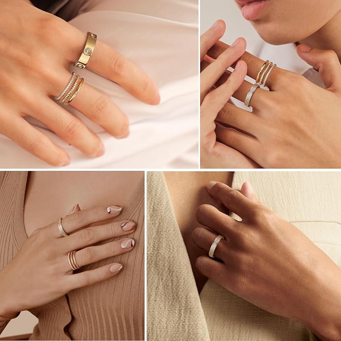 PDWZNBA Gold Rings for Women Non Tarnish Stackable Rings Trendy Dainty 18K Gold Plated Stacking Rings Set Love Friendship Rings Band Rings Promise Wedding Engagement Rings Size 5-11
