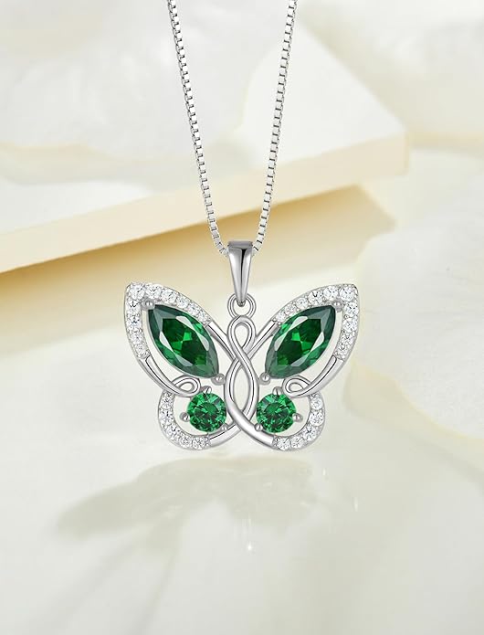 STARCHENIE Butterfly Pendant Necklace for Women 925 Sterling Silver Birthstone Butterfly Jewelry Gifts