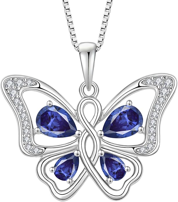 Butterfly Necklace 925 Sterling Silver Cubic Zirconia Birthstone Jewelry Gifts for Women Wife Mother