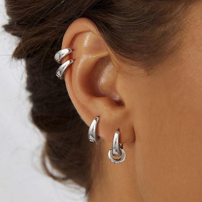 Hoop Earrings for Women 14K Gold Plated/Silver Hoops Simple Knot Huggie Small Hoop Earrings Set Trendy Hoops Everyday Wear Earrings for Women Jewelry