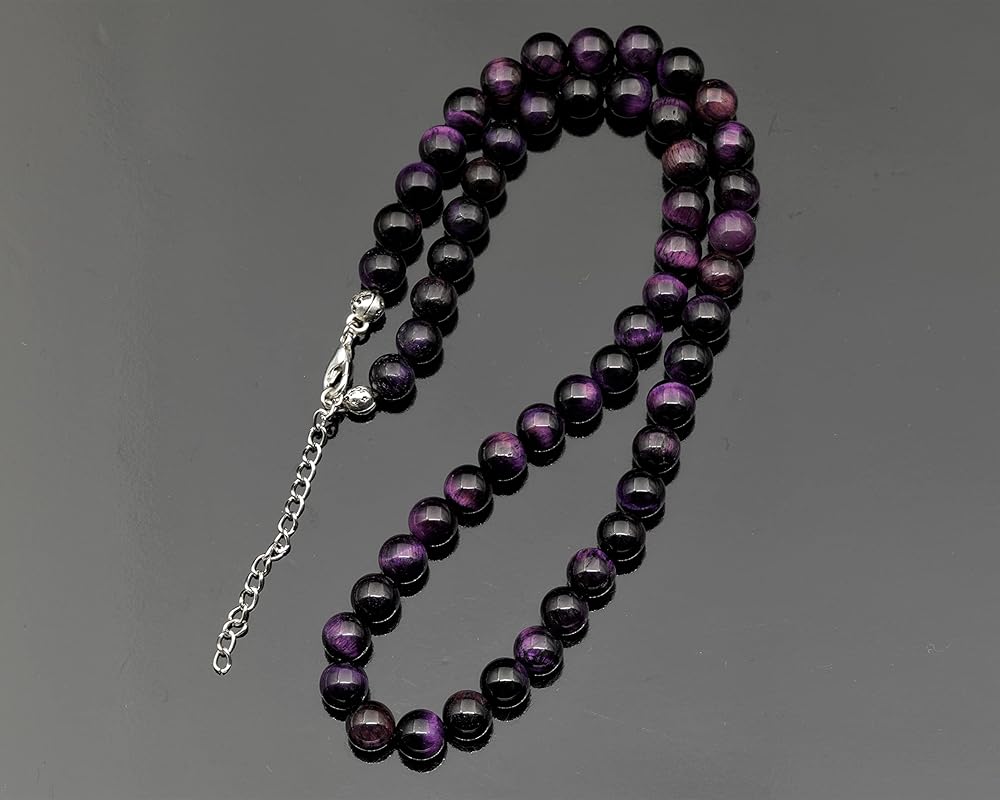 Natural Purple Tiger Eye Beaded Choker, Genuine Purple Crystal Necklace, Fancy Gemstone Choker, 8mm Beads, Unique Fashion Jewelry, Healing Crystal Chakra Necklace, Durable Stone Necklace, Leo Necklace