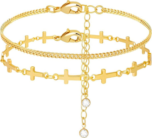 Gold Bracelets for Women Non Tainish,Dainty Bracelets Stack for Women Trendy, Gold Plated Cuff Bracelets Stack With Beaded Cuban Paperclip Snake Rope Bangle Hand Chain Jewelry Gifts for Women