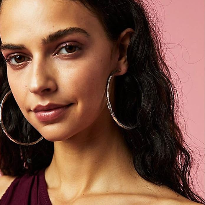 925 Sterling Silver Earrings Large Rhinestone Hoop Earrings Big Cubic Zirconia Hoop Earrings Thin Rhinestones Round Hoop Earrings for Women 20/30/40/50/60/70mm Sparkly Hoops With Crystals for Womens