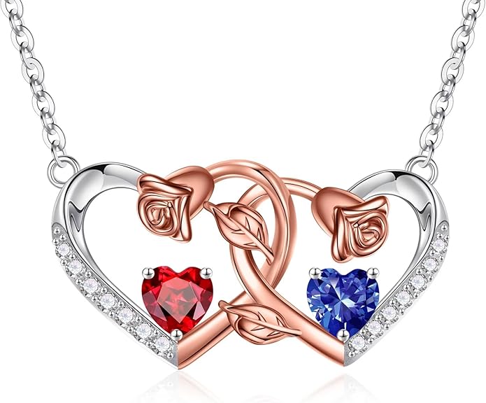 Iefil Chrismas Gifts for Wife - 925 Sterling Silver Rose Birthstone Necklace, Stocking Stuffers for Women Wife Girlfriend Mom