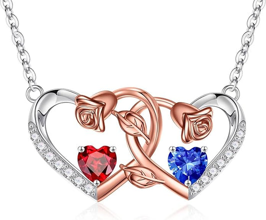 Iefil Chrismas Gifts for Wife - 925 Sterling Silver Rose Birthstone Necklace, Stocking Stuffers for Women Wife Girlfriend Mom