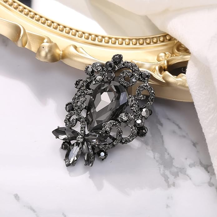 BriLove Elegant Crystal Teardrop Marquise Bouquet Brooch Pin for Women