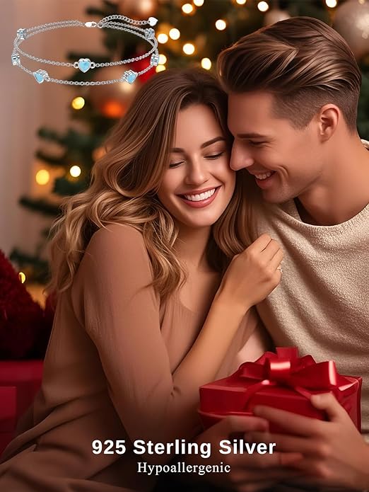 Dorunmo Heart Birthstone Anklet Bracelets for Women 925 Sterling Silver Birthday Jewelry Best Mother's Day for Women Wife