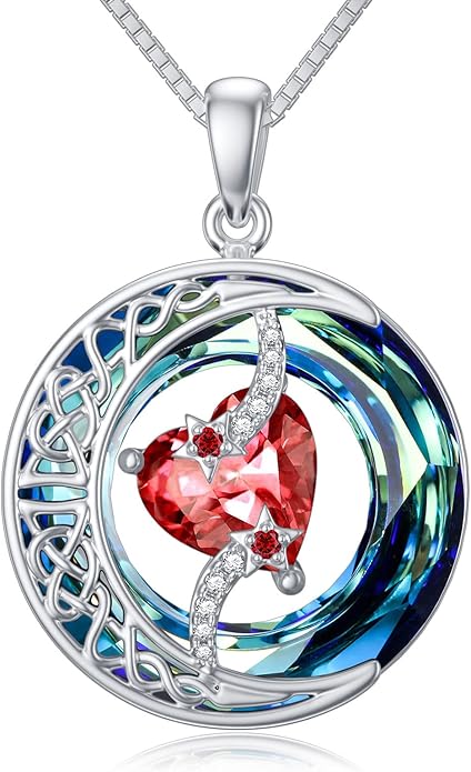 TOUPOP Christmas Gifts Birthstone Necklace 925 Sterling Silver Moon and Star Pendant with Blue Crystal Celtic Moon Jewelry Birthday Gifts for Women Mom Wife Her Daughter