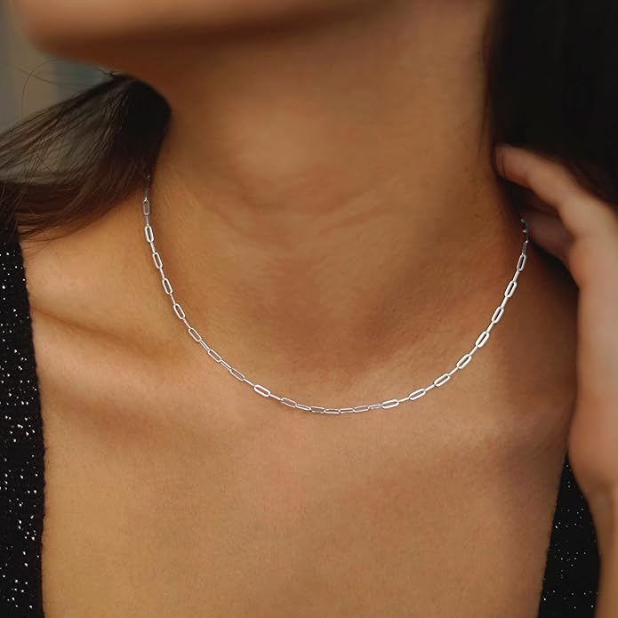 OCHCOH 925 Sterling Silver Clasp 2.5/3/4/5mm Paperclip Chain for Women Silver Chain Necklace 16, 18, 20, 22, 24, 26, 30 Inches