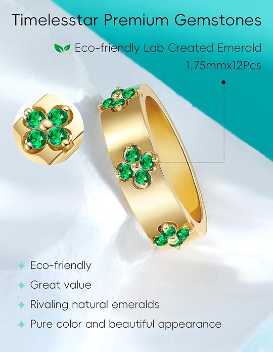 Premium Emerald&Moissanite Clover Rings for Lucky Women|Moissanite D Color VVS1 Clarity 3EX Cut|925 Sterling Silver 14K Gold Plated Non Tarnish