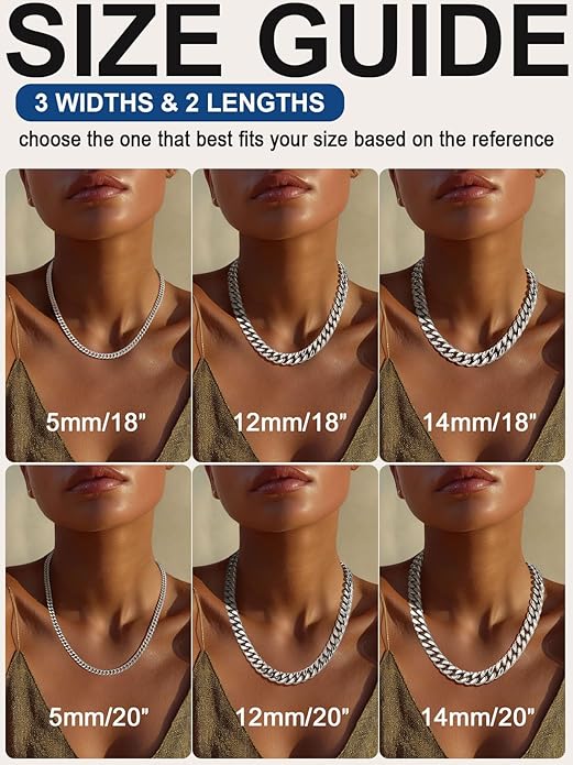 ChainsPro Chunky Cuban Link Chain Necklace for Women,Stainless Steel Silver/Gold Plated Thick Choker, 5/12/14mm Width,18" and 20" Punk Hip Hop Trendy Jewelry Gifts