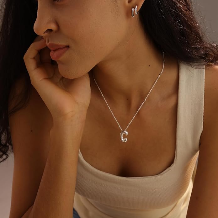 Initial Necklaces for Women, 14k Gold Plated Bubble Letter Necklace Chunky Gold Necklace Dainty Charm Initial Necklaces for Women Trendy Custom Preppy Stocking Stuff Necklace Christmas Gifts
