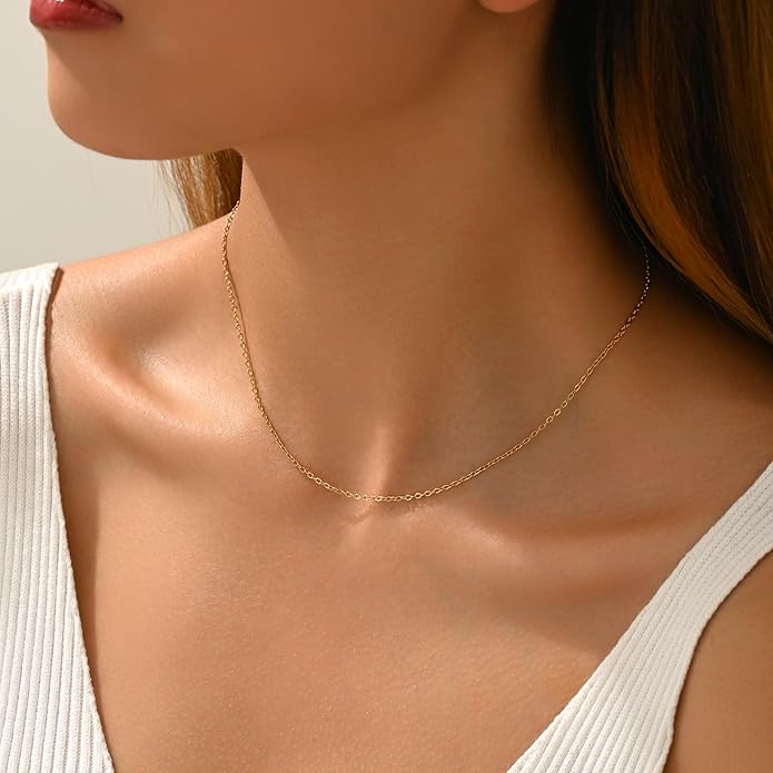 Gold Chain Necklace for Women Dainty 18K Gold Plated Thin Satellite Beaded Turquoise Necklace Simple Gold Boho Jewelry