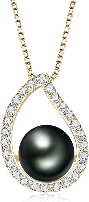 Tahitian Black Pearl Necklace for Women, Sterling Silver Single Pearl Pendant Jewelry Gift for Wife Mom Birthday Anniversary