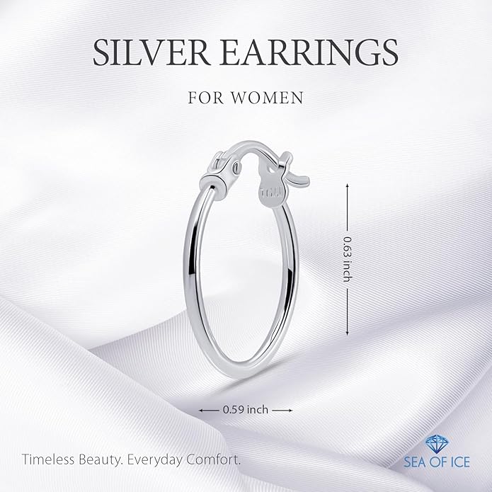 SEA OF ICE 925 Sterling Silver Hoop Earrings for Women - Hypoallergenic Earrings for Women in Sterling Silver, Yellow Gold, Rose Gold or Black Rhodium | Sizes 12MM, 15MM, 20MM or Multipack