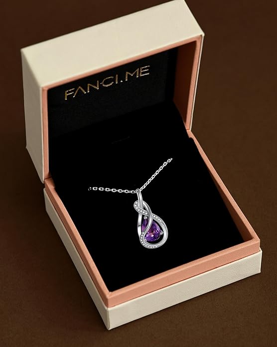 FANCIME TimelessTie Birthstone Necklace for Women White Gold Plated Sterling Silver Ribbon Design Jewelry Knot Pendant Fine Jewelry Gemstone Birthday Graduation Anniversary Christmas Gifts for Women Wife Mother Her