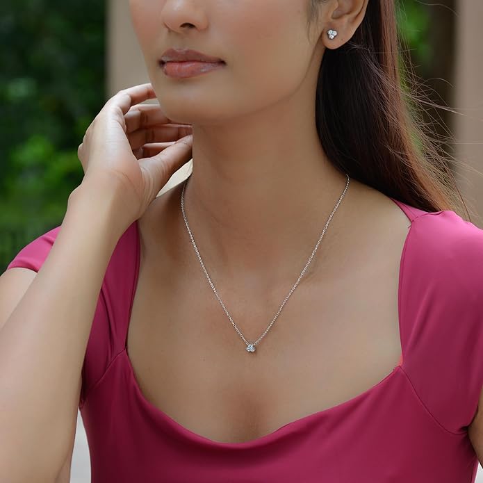 DEVSHINE 925 Sterling Silver Cluster Pendant & Earring Set with 2.5mm Round Natural Gemstones – Dainty Floral Design, Chain Included – Citrine, Rhodolite Garnet, Amethyst, Red Garnet & Sky Blue Topaz, 14K Gold & Rhodium Plating – Gift for Women