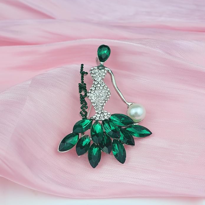 Greek Sorority Brooch Pin for Women Sorority Gift Paraphernalia Jewelry Green Rhinestone Pearl Brooch Pin Sisterhood Graduation Gift for Soror Sister