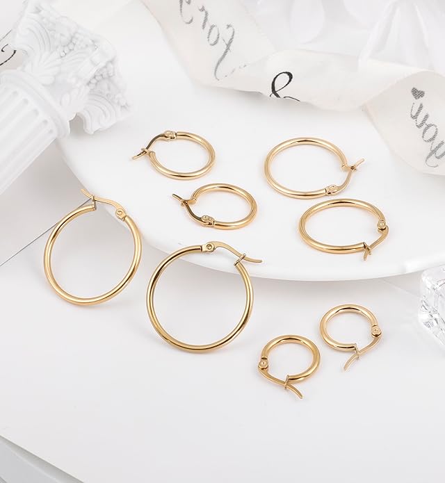 4 Pairs Titanium Hoop Earrings for Sensitive Ears Hypoallergenic Pure Titanium Earrings for Women Men G23 Lightweight Small Huggie Hoop Earrings Set 12MM 15MM 20MM 25MM