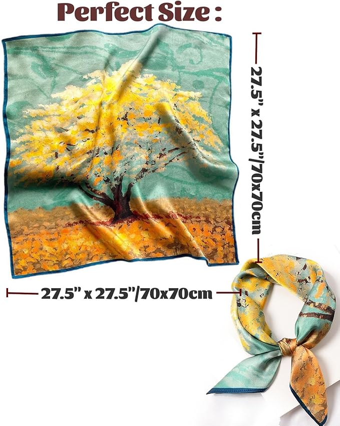 kcctoo 27.5" Mulberry Silk Feeling Head Scarf Women's Fashion Square Neck Satin Scarfs for Bag Hair Scarves Gift