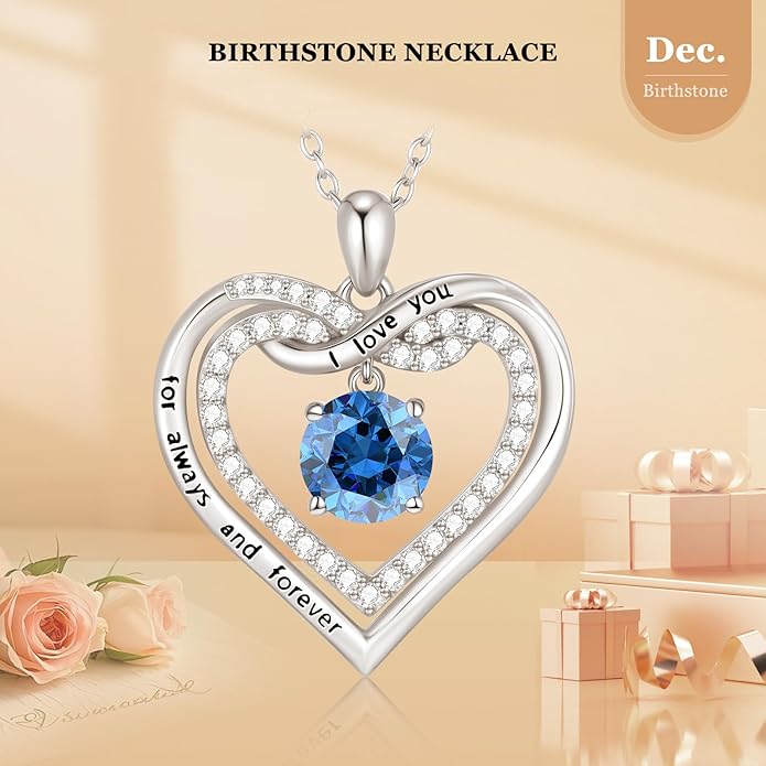 G&GEMSJEW Infinity Heart Birthstone Necklaces for Women, 925 Sterling Silver Jewelry, Pendant Heart Necklaces Birthday Anniversary Christmas Gift for Women Wife Mom Girlfriend Lady