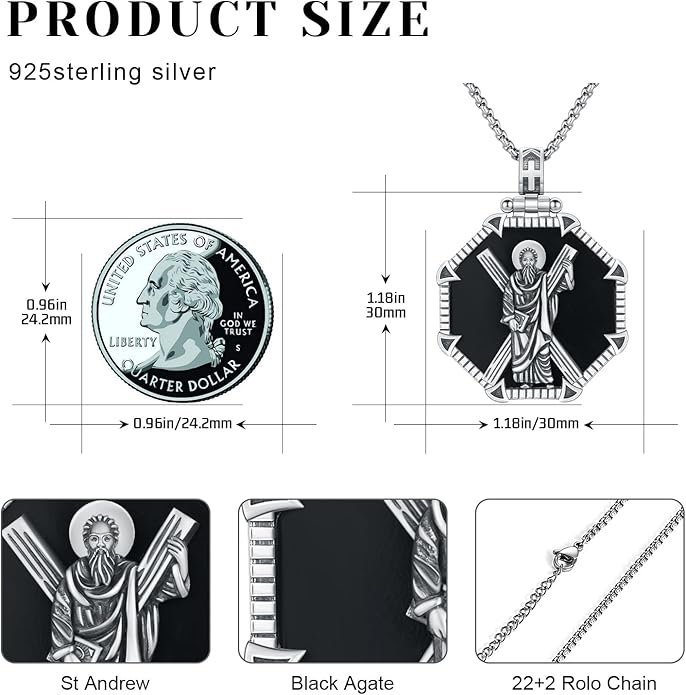 Taioiat Saint Necklace 925 Sterling Silver St Necklace Amulet Pendant Jewelry Religious Gift for Men Women