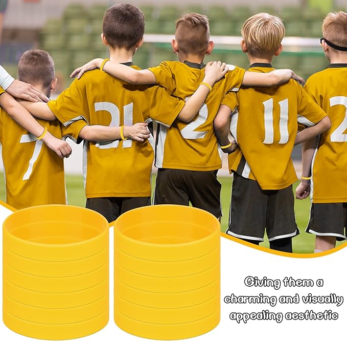 50 Pieces Rubber Bands For Silicone Bracelets, Blank Stretch Sports Elastic Rubber Wristbands For Teens, Party, Gift-Yellow