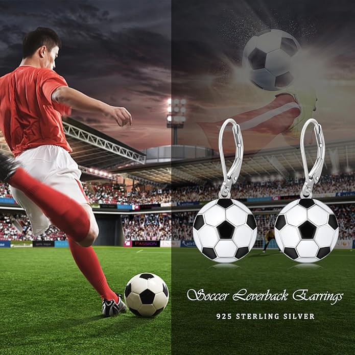 JUSTKIDSTOY 925 Sterling Silver Ball Earrings Sports Leverback Dangle Drop Earrings Jewelry Gifts for Women Girls