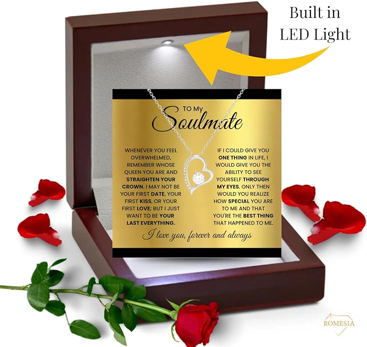 To My Soulmate Necklace For Women, Soul Mate Jewelry for Women, Future Wife Gifts, To My Wife Necklace from Husband, Gifts for Girlfriend, Pendant With Message Card