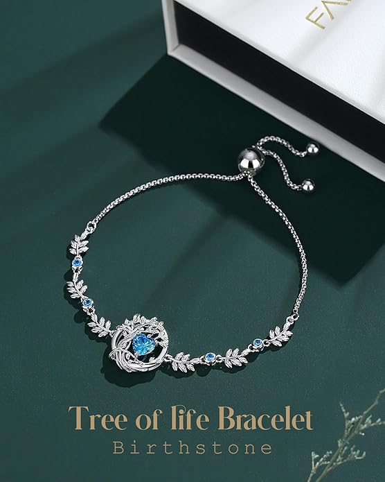 FANCIME Tree of life Birthstone Bracelet for Women Sterling Silver Tree Jewelry Birthstone Charm Bracelet Gemstone Anniversary Birthday Christmas Gifts for Wife Mom Her