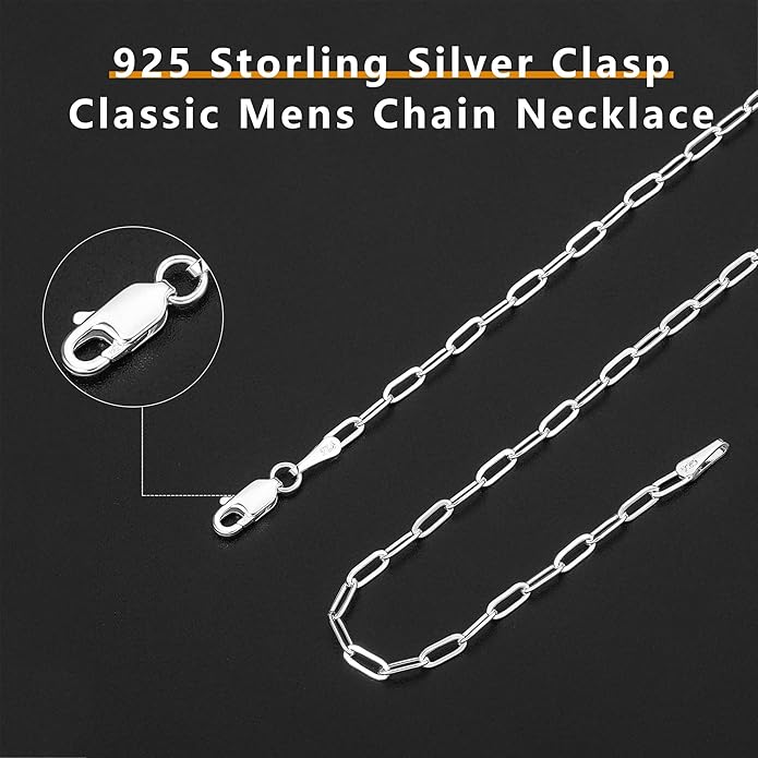 OCHCOH 925 Sterling Silver Clasp 2.5/3/4/5mm Paperclip Chain for Women Silver Chain Necklace 16, 18, 20, 22, 24, 26, 30 Inches