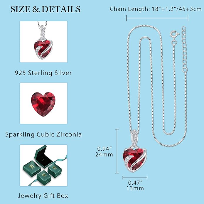 FJ Infinity Birthstone Necklace 925 Sterling Silver Love Heart Pendant Jewelry Gifts for Women