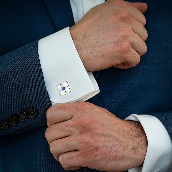 Jonwo Square Metal Silver Cufflinks with Blue Crystal for Men Lady In Gift Box Classic Men's Cuff Links Jewelry for Wedding Party Daily Office Business Events Tuxedo Dress