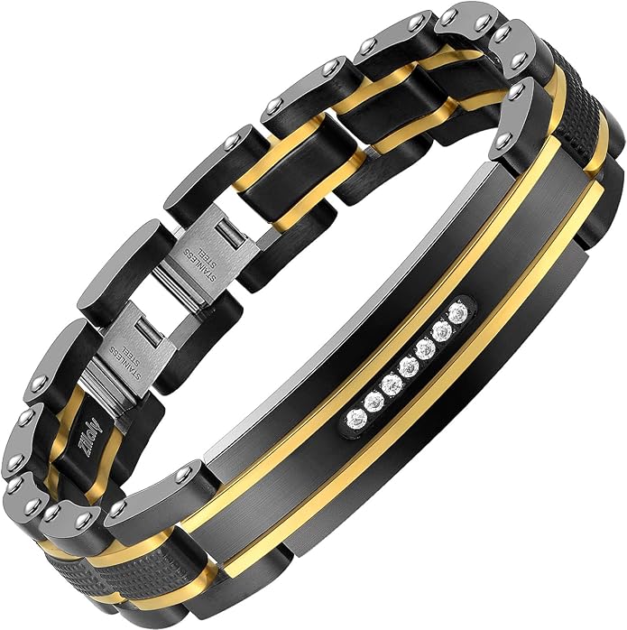 Men Bracelet Stainless Steel men black bracelet Link diamond silver bracelet blue particles jewelry Men chain Gift Boxes