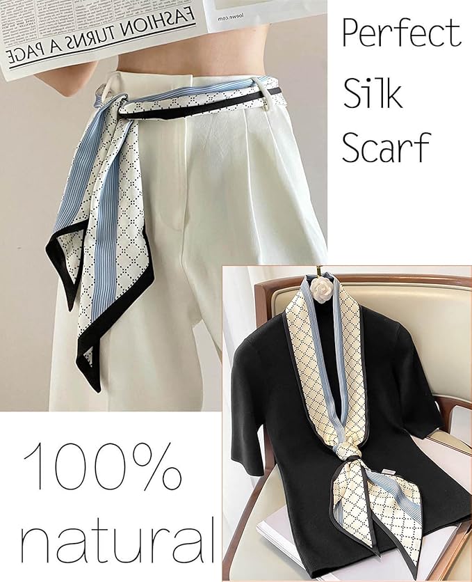kcctoo 59" Mulberry Silk Like Head Scarf Women's Fashion Square Neck Satin Scarfs for Bag Hair Scarves Gift 59 * 5.9”