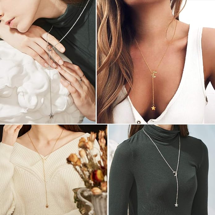 FOCALOOK Lariat Y-Necklaces | Long Necklaces for Women | Long Black Necklaces | Gold Necklaces for Women | Drop Heart Necklaces for Women | Front Adjustable Long Chain Necklace