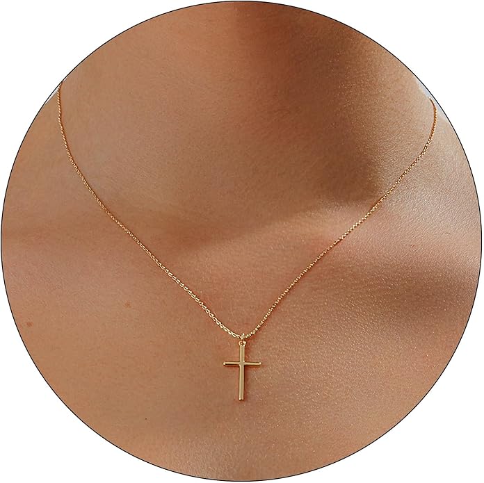 Partm Gold Cross Necklace for Women 14K Plated Dainty Pendant Cross Chain Faith Crucifix Choker Baptism Necklace for Women Trendy Religious Jewelry Hypoallergenic