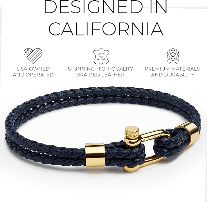 Elegatto Helix Premium Vintage Leather Bracelet for Men | Double Black Leather Strands with Sterling Silver Polished Mini Shackle Closure | Men’s Designer Jewelry