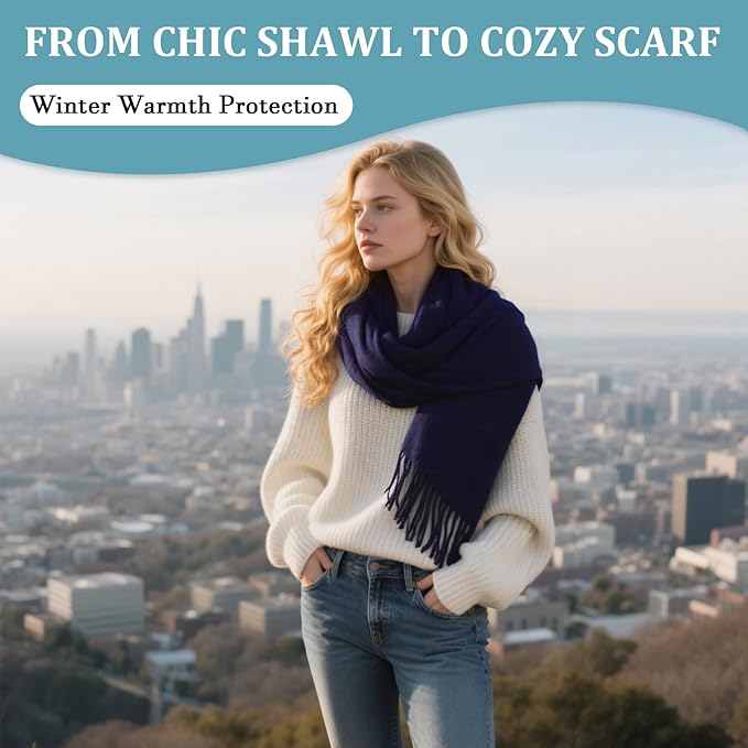 FLEESOFT Winter Wool Scarf Shawl -Thick Oversized Pashmina Shawl Wrap,Soft Warm Winter Scarves,Travel Blanket Scarf for Women