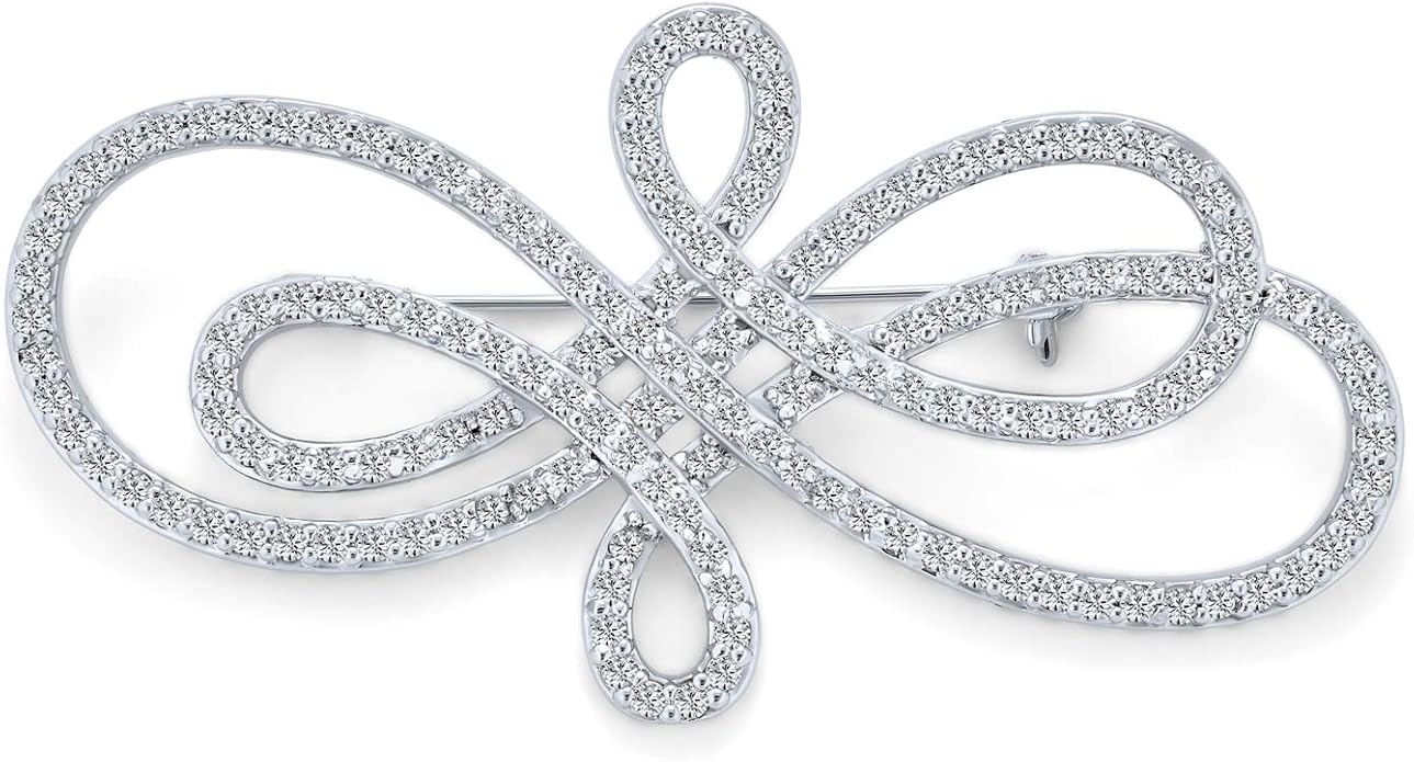 Statement Large Pave Wedding Bridal Crystal Fashion Gatsby Vintage Art Deco Style Scarf Brooch Pin For Women Silver Plated Brass